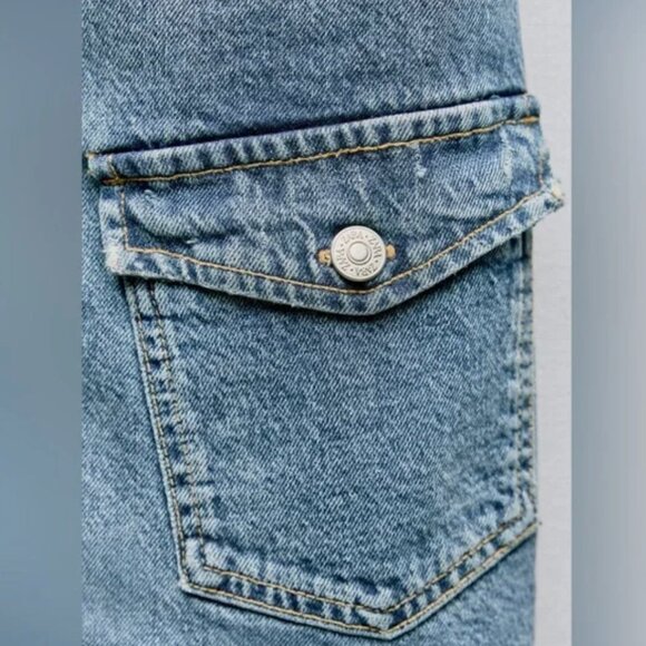 ZARA TRF FITTED DENIM DRESS SHORT SLEEVES MINI DRESS BLUE - Picture 7 of 8